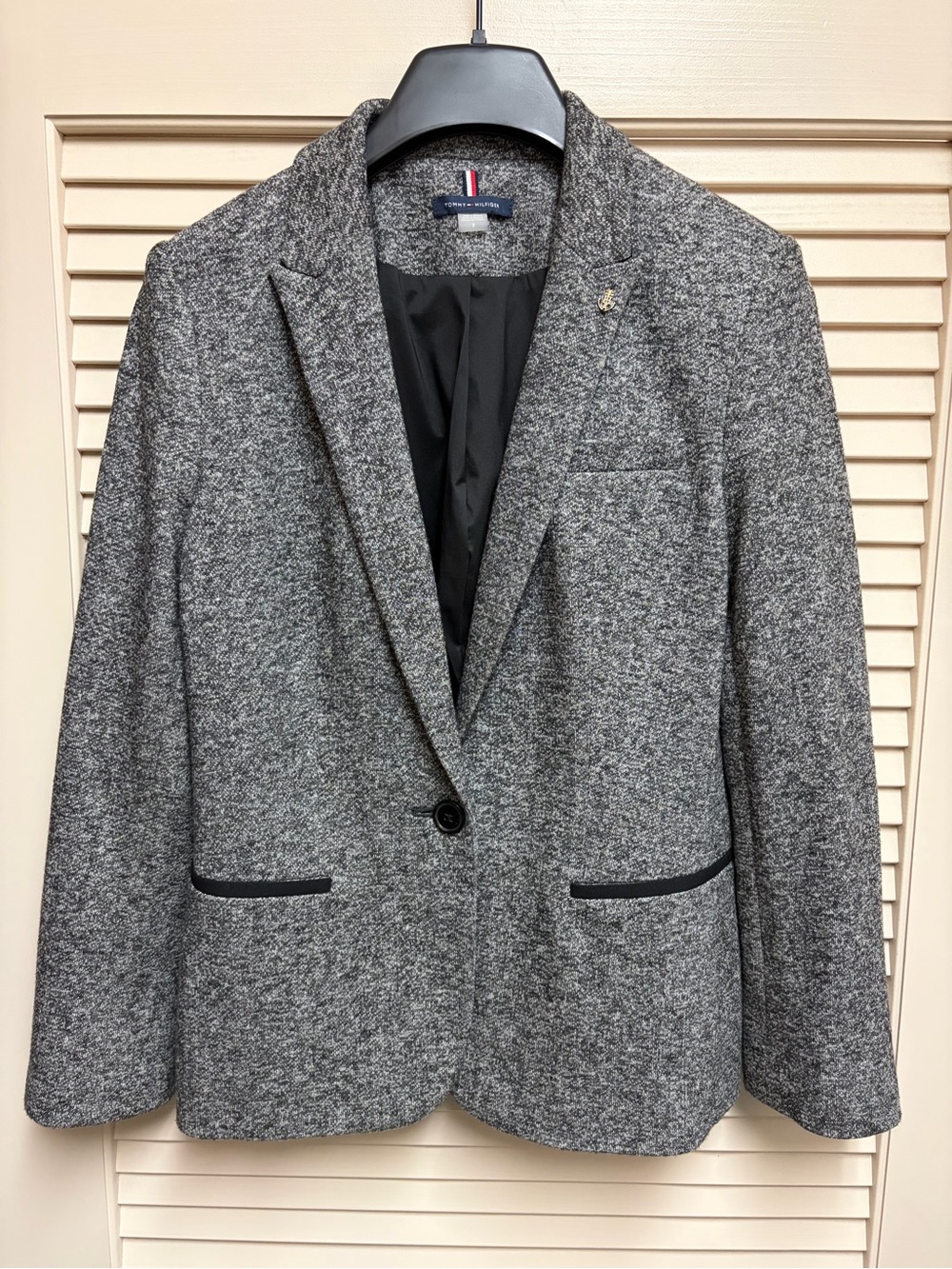 Tommy Hilfiger Knit Blazer Womens 8 Gray Elbow Patch Preppy Jacket Academia